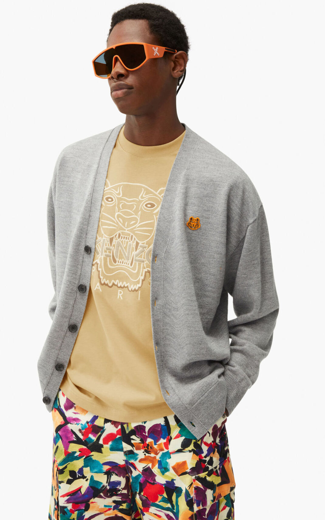 Kenzo Tiger Crest Cárdigan Hombre Gris | 1209384-DL